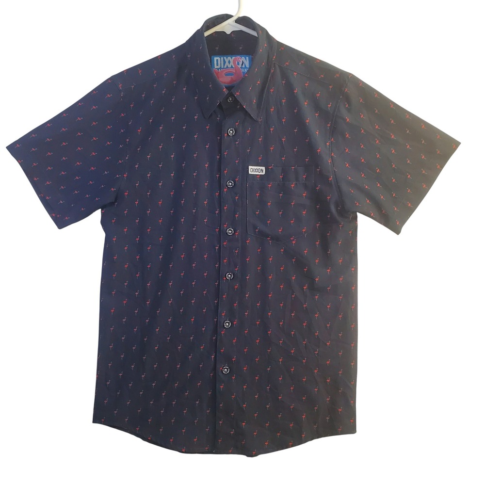 Dixxon Flannel Co Mingos D-Lite Mens XS Navy Blue Flamingo Print Button Up Shirt